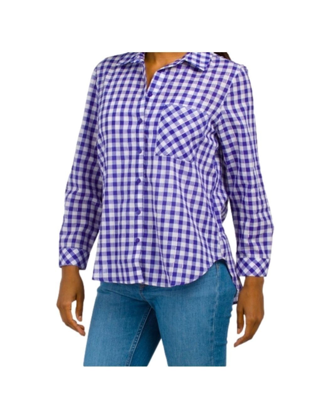 Hester And Orchard Gingham Checkered Button Down Shirt Blue White M